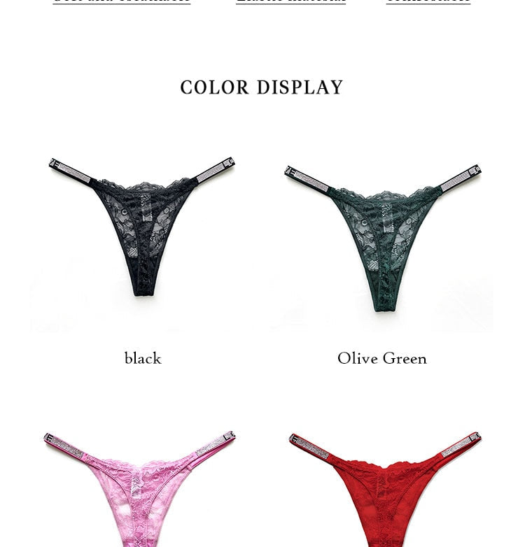 Sexy Lingerie For Women Underwear Rhinestone Lace Pantie G String Transparent T Back for Low Rise Ladies Briefs The Clothing Company Sydney