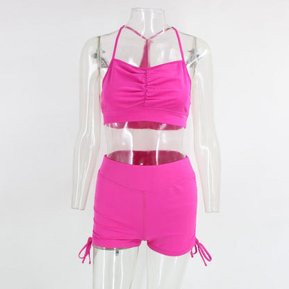 Summer Solid Womens 2 Piece Outfits Tracksuits Spaghetti strap Backless Two Piece Set Crop Tops Sport Pants Sets The Clothing Company Sydney