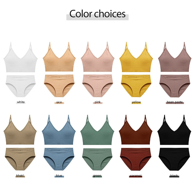 2 Piece Seamless Bra Set Low Waist Briefs Wire Free Bralette Cotton Soft Fitness Underwear Solid Color Lingerie The Clothing Company Sydney