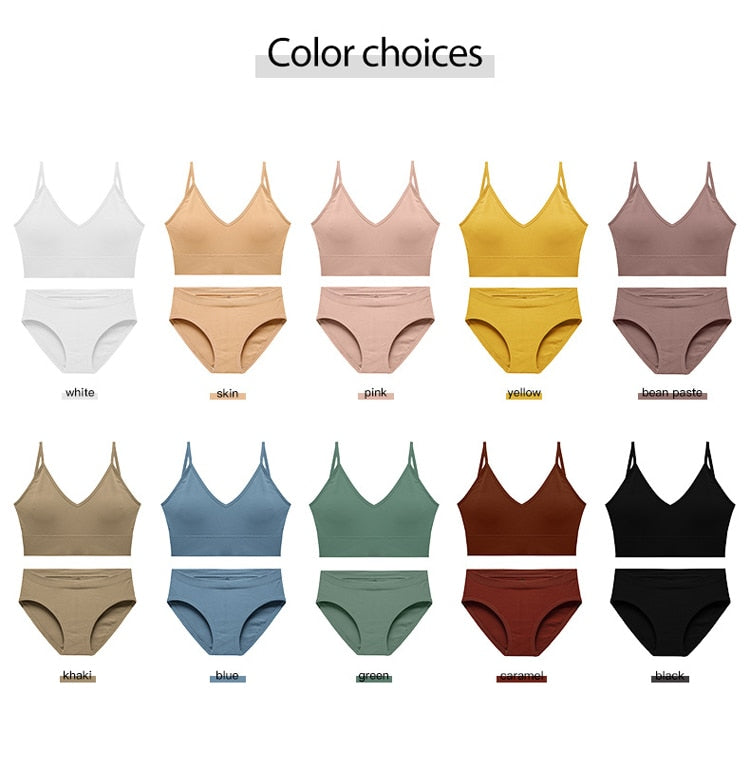 2 Piece Seamless Bra Set Low Waist Briefs Wire Free Bralette Cotton Soft Fitness Underwear Solid Color Lingerie The Clothing Company Sydney