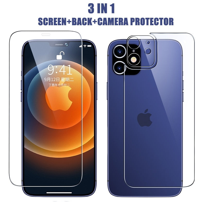 3In1 Front+Back+Lens Full Cover Protective Tempered Glass iPhone 13 12 11 Pro Max 13 Mini HD Clear Screen Protector Film The Clothing Company Sydney