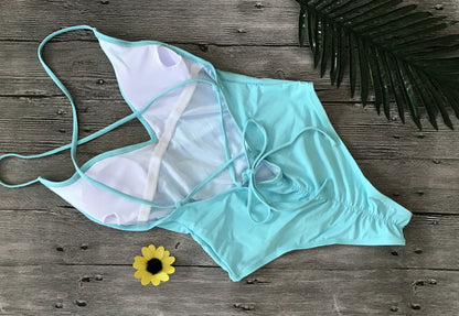 V Neck One Piece Swimsuit Backless Monokini  Bather Plus size High cut Bathing Suit Swim Bodysuit Swimwear The Clothing Company Sydney