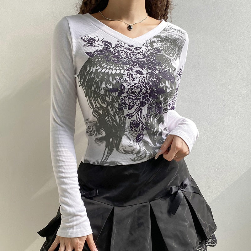 Retro Fairycore Printed Y2K Graphic T shirts Fashion Slim Dark Academia Crop Tops Chic Grunge Autumn Top The Clothing Company Sydney