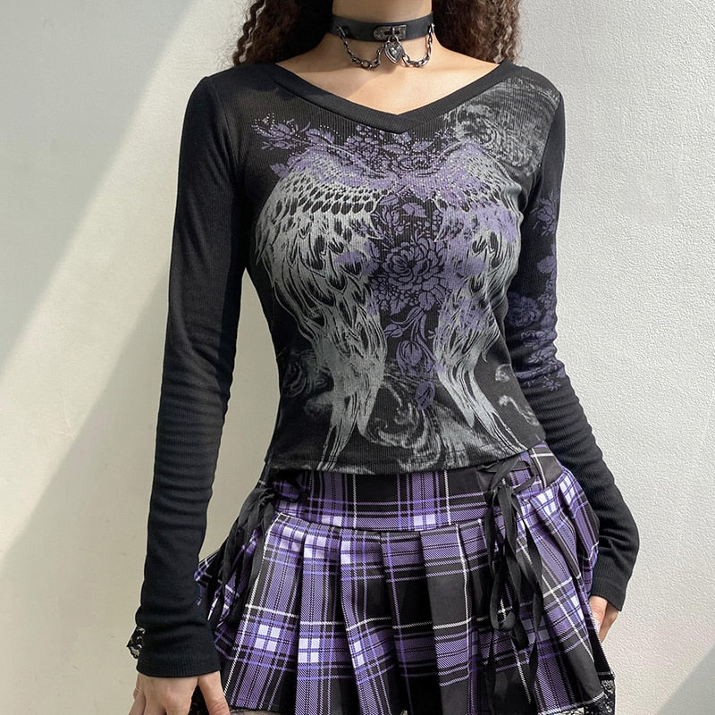 Retro Fairycore Printed Y2K Graphic T shirts Fashion Slim Dark Academia Crop Tops Chic Grunge Autumn Top The Clothing Company Sydney