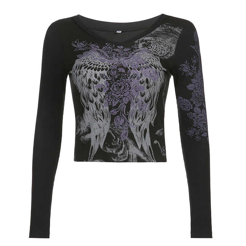 Retro Fairycore Printed Y2K Graphic T shirts Fashion Slim Dark Academia Crop Tops Chic Grunge Autumn Top The Clothing Company Sydney