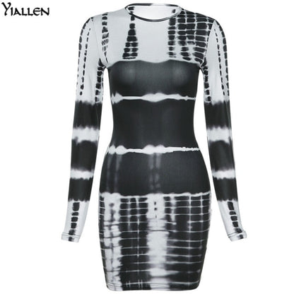 Autumn Print Slim O Neck Long Sleeve Elastic Street Casual Mini Bodycon Dresses The Clothing Company Sydney