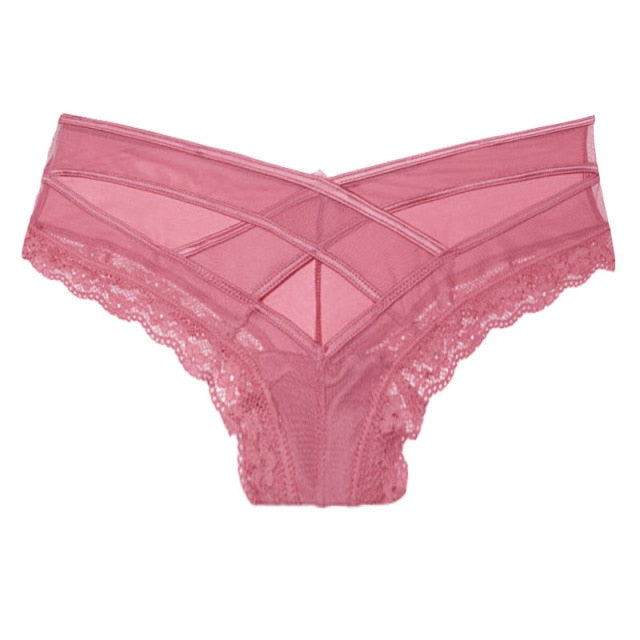 Lace Low-waist Solid Brief Underwear Ladies Cross Strap Hollow out Lingerie G String Underpants Panties The Clothing Company Sydney