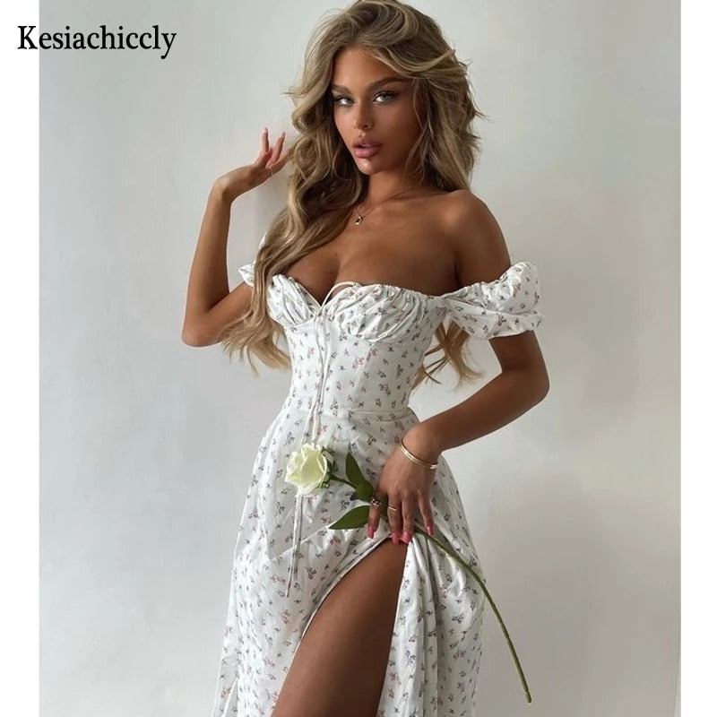 Elegant Square Collar Spring Summer Casual Beach Vintage Ruffles Boho Dress Robe Dresses The Clothing Company Sydney