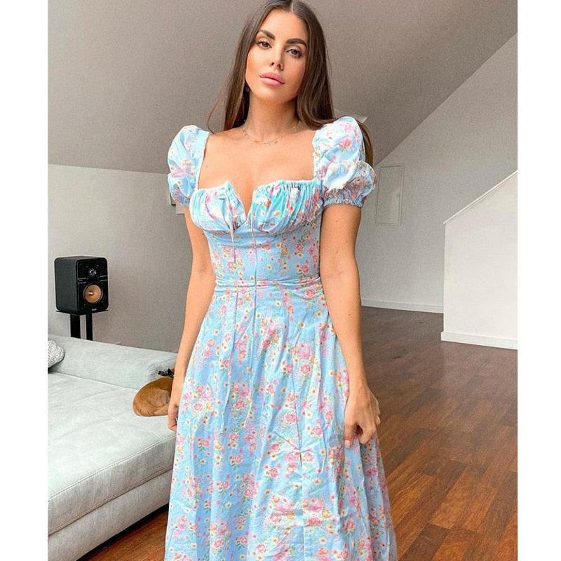 Elegant Square Collar Spring Summer Casual Beach Vintage Ruffles Boho Dress Robe Dresses The Clothing Company Sydney