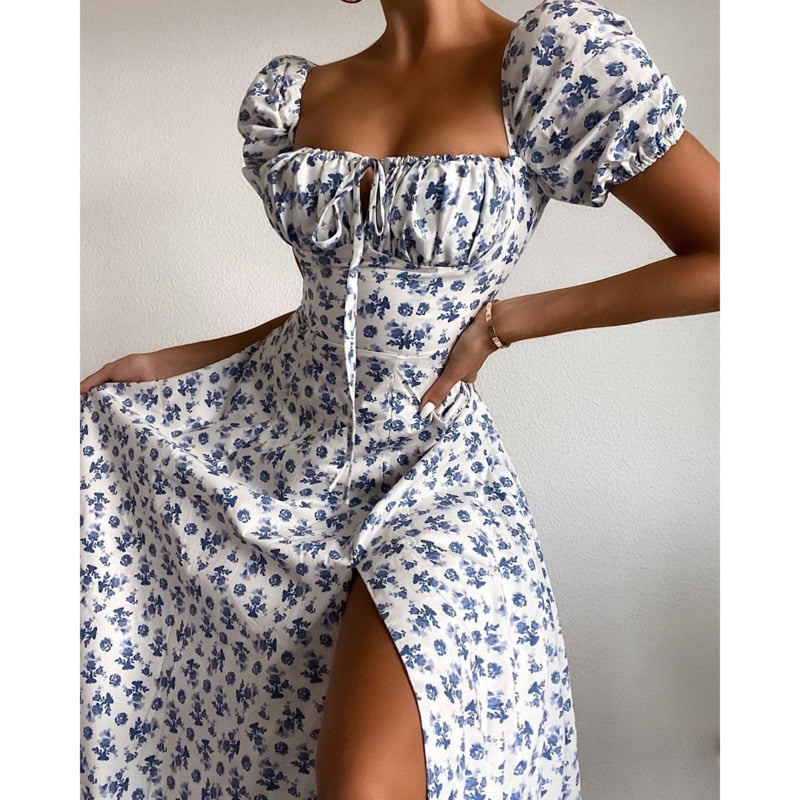 Elegant Square Collar Spring Summer Casual Beach Vintage Ruffles Boho Dress Robe Dresses The Clothing Company Sydney