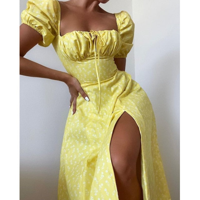 Elegant Square Collar Spring Summer Casual Beach Vintage Ruffles Boho Dress Robe Dresses The Clothing Company Sydney