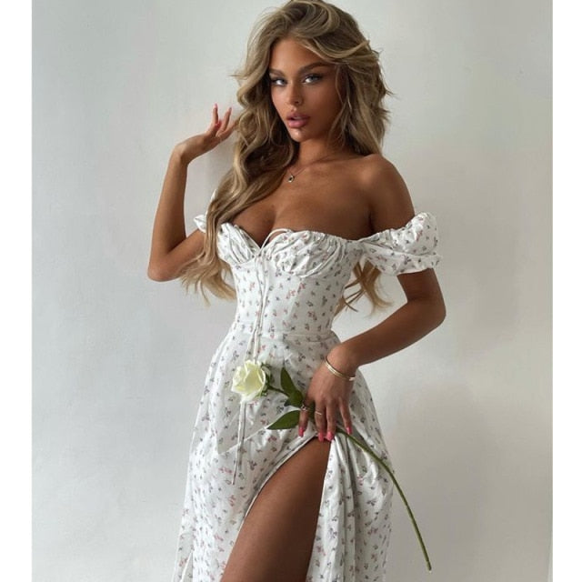 Elegant Square Collar Spring Summer Casual Beach Vintage Ruffles Boho Dress Robe Dresses The Clothing Company Sydney