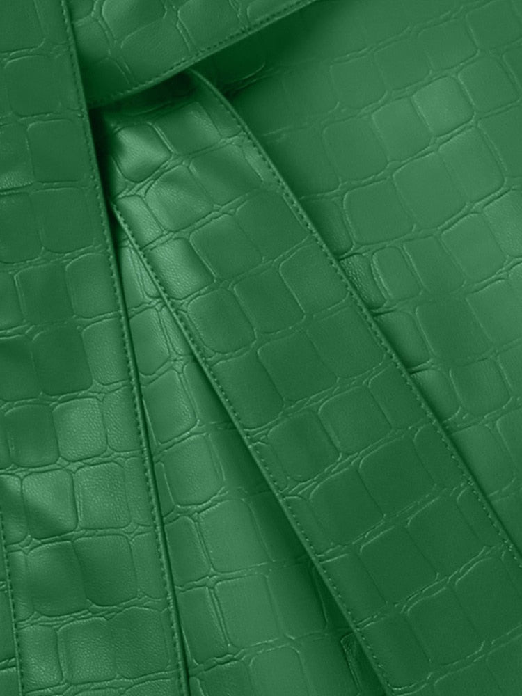 Faux Leather Crocodile Pattern A-Line Skirt Elegant Green High Waist Split Mini Skirt The Clothing Company Sydney