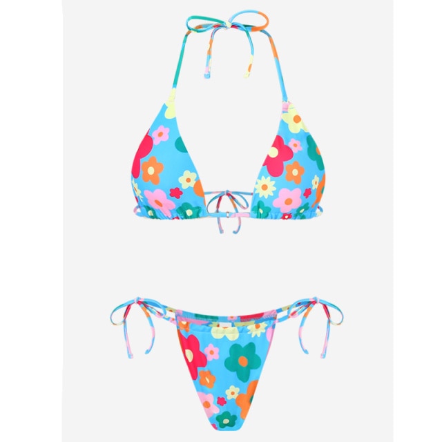 Solid Color Bikini Set Floral Print Swimwear Bathing Suit Bikinis String Swimsuit The Clothing Company Sydney