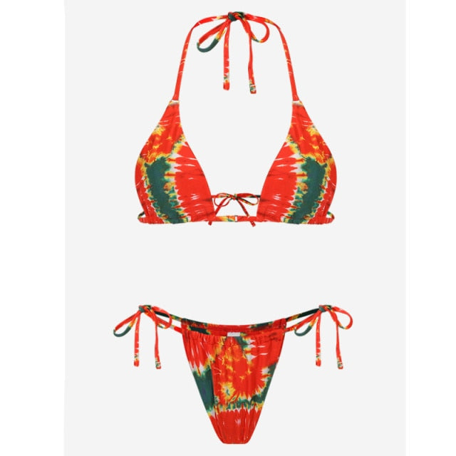 Solid Color Bikini Set Floral Print Swimwear Bathing Suit Bikinis String Swimsuit The Clothing Company Sydney