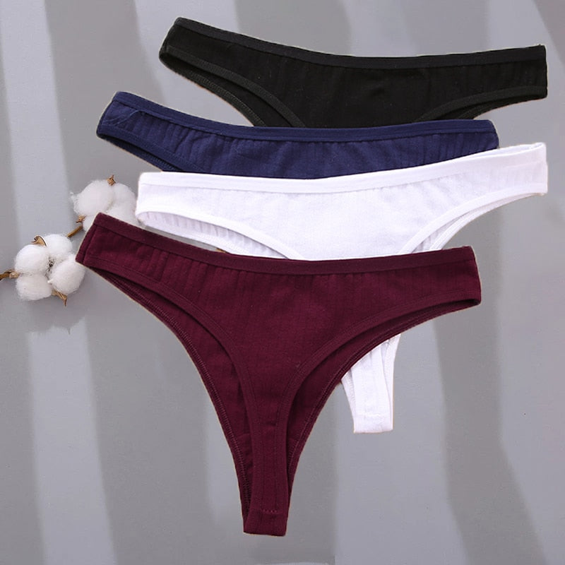 3 Pack G-string Cotton Mix Panties Low-Waist Thongs Striped Solid Underpants Comfortable Briefs Underwear The Clothing Company Sydney