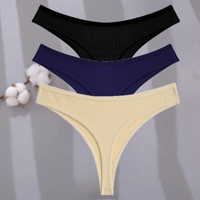 3 Pack G-string Cotton Mix Panties Low-Waist Thongs Striped Solid Underpants Comfortable Briefs Underwear The Clothing Company Sydney