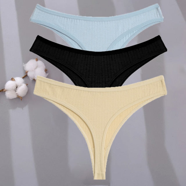3 Pack G-string Cotton Mix Panties Low-Waist Thongs Striped Solid Underpants Comfortable Briefs Underwear The Clothing Company Sydney