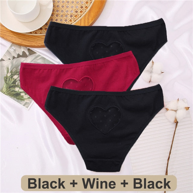 3 Pack Heart Hollow Out Cotton Mix Panties Low-Waist Comfortable Underpants Seamless Underwear Lingerie The Clothing Company Sydney