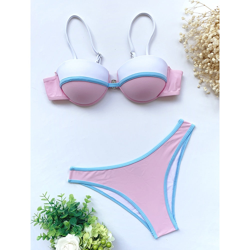 2 Piece Underwired Push Up Splicing Swimwear Swimsuit Brazilian Bikini Set Bathing Suit Beachwear The Clothing Company Sydney