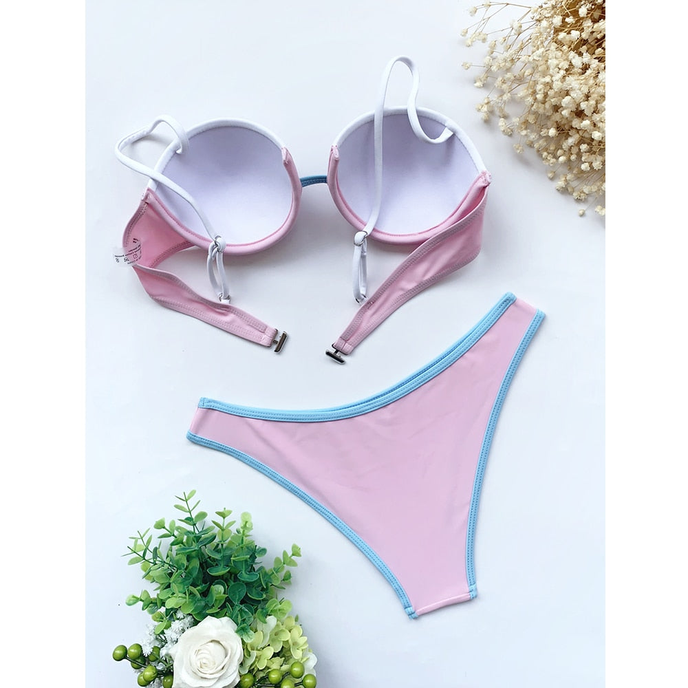 2 Piece Underwired Push Up Splicing Swimwear Swimsuit Brazilian Bikini Set Bathing Suit Beachwear The Clothing Company Sydney