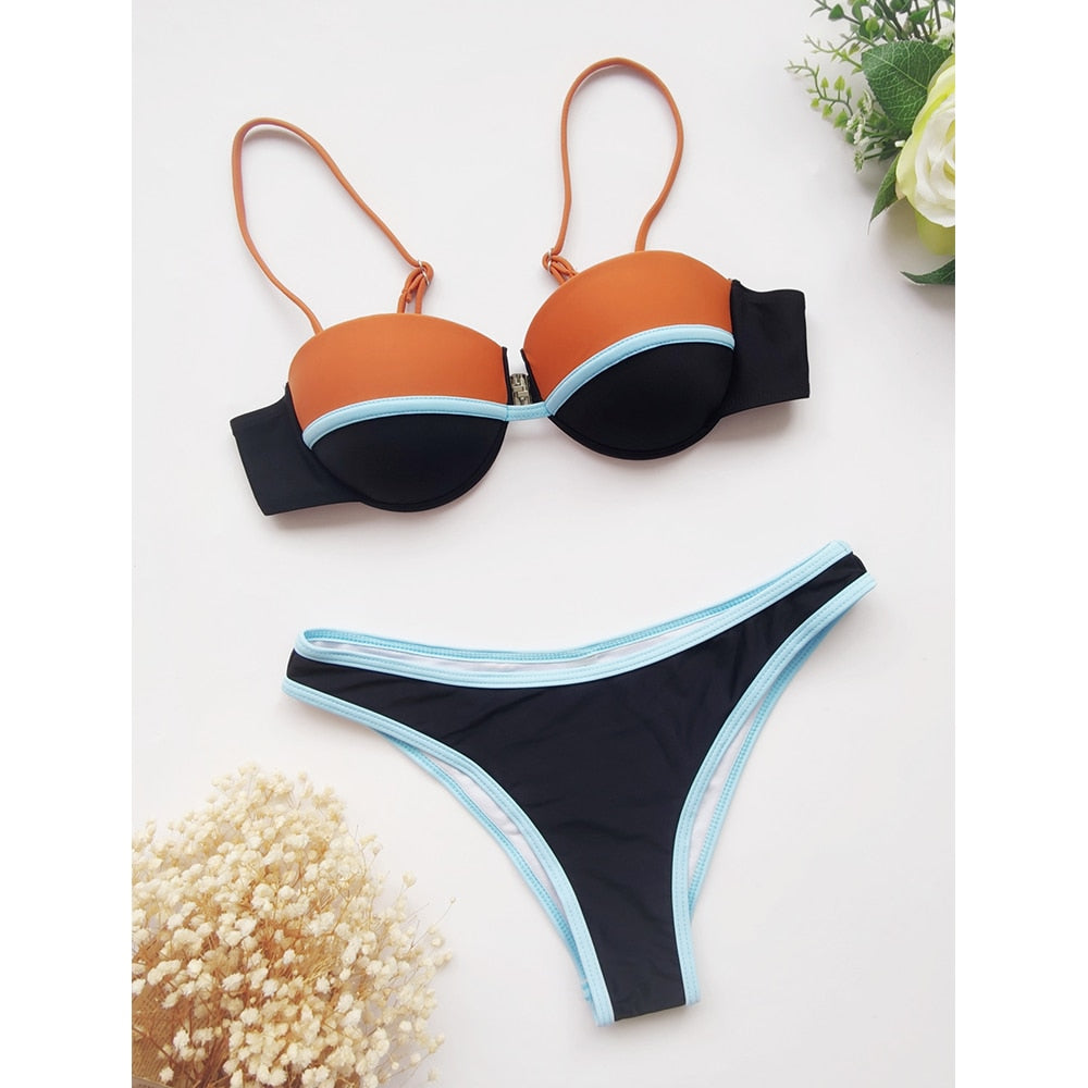 2 Piece Underwired Push Up Splicing Swimwear Swimsuit Brazilian Bikini Set Bathing Suit Beachwear The Clothing Company Sydney