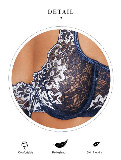 2 Piece Lingerie Deep-V Brief Floral Embroidery Underwear Push up Underwire Bra Transparent Intimate Set The Clothing Company Sydney