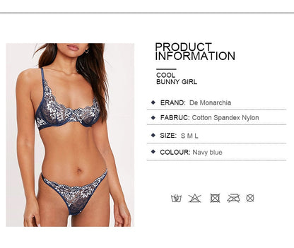 2 Piece Lingerie Deep-V Brief Floral Embroidery Underwear Push up Underwire Bra Transparent Intimate Set The Clothing Company Sydney