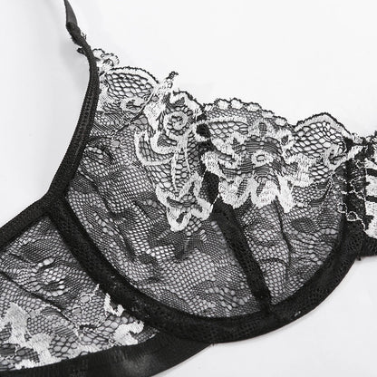 2 Piece Lingerie Deep-V Brief Floral Embroidery Underwear Push up Underwire Bra Transparent Intimate Set The Clothing Company Sydney