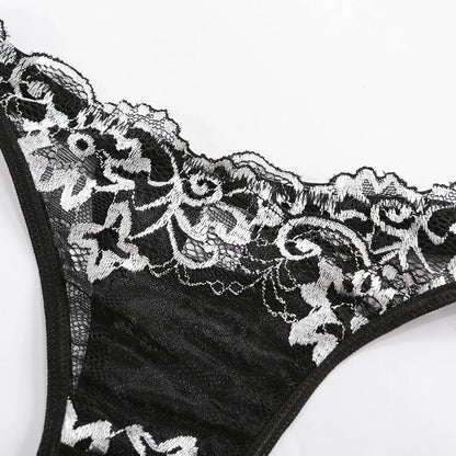 2 Piece Lingerie Deep-V Brief Floral Embroidery Underwear Push up Underwire Bra Transparent Intimate Set The Clothing Company Sydney