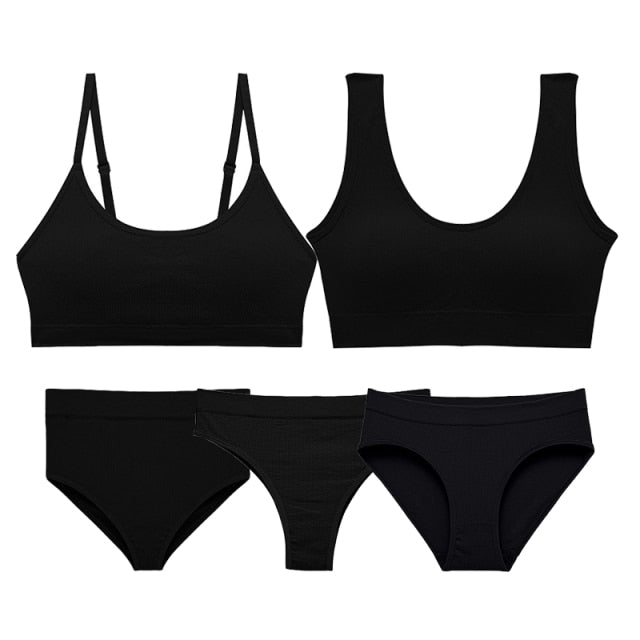 5 Piece 2 Bra + 3 Panties Set Bra Set Seamless Bra G String Thong Comfortable Sport Underwear Soft Lingerie The Clothing Company Sydney