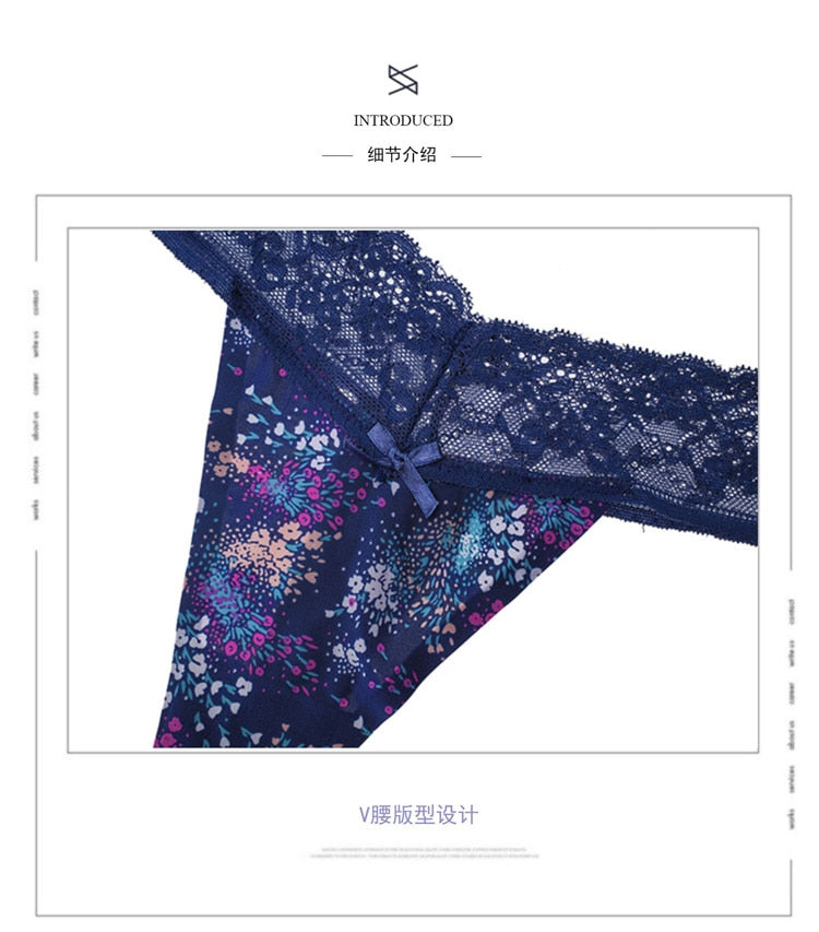 Floral Print Panties Low-waist G string Underwear Lace Seamless Thong Breathable Lace Lingerie The Clothing Company Sydney