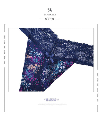 Floral Print Panties Low-waist G string Underwear Lace Seamless Thong Breathable Lace Lingerie The Clothing Company Sydney