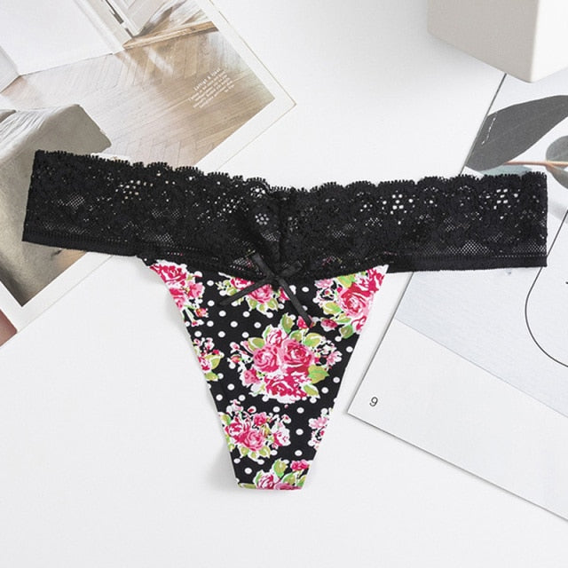 Floral Print Panties Low-waist G string Underwear Lace Seamless Thong Breathable Lace Lingerie The Clothing Company Sydney