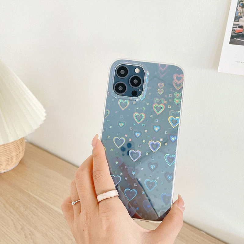 Fashion Gradient Laser Love Heart Pattern Clear Phone Case For iPhone 11 13 12 Pro Max X XS XR 7 8 Plus SE Case The Clothing Company Sydney