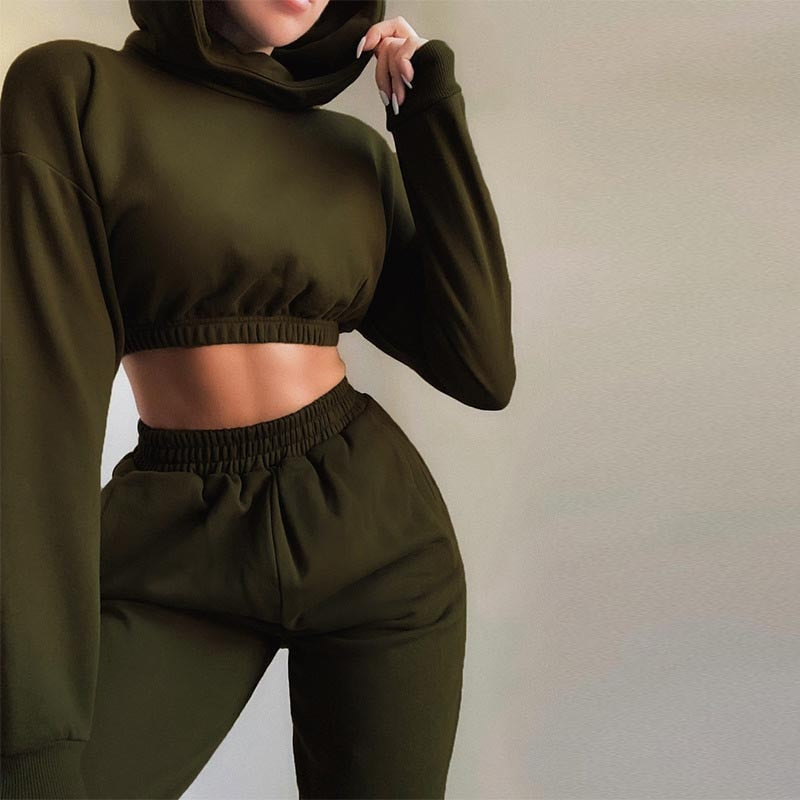 Autumn Winter Chic Casual Solid Tracksuit Long Sleeve Outfit Hoodies Trouser Sport Sweatsuits 2 Piece Pant Set The Clothing Company Sydney