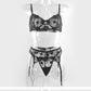 Flower Embroidered Lingerie Set Lace Underwear Push Up Underwire Bras and Garter Panties 3 Piece Set The Clothing Company Sydney