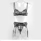 Flower Embroidered Lingerie Set Lace Underwear Push Up Underwire Bras and Garter Panties 3 Piece Set The Clothing Company Sydney