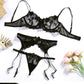 Flower Embroidered Lingerie Set Lace Underwear Push Up Underwire Bras and Garter Panties 3 Piece Set The Clothing Company Sydney