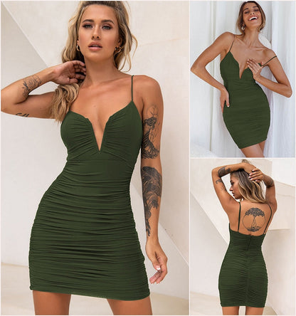 Spaghetti Strap Ruched Spring Slim Elegant Clubwear Solid Sleeveless Backless Sheath Dress The Clothing Company Sydney