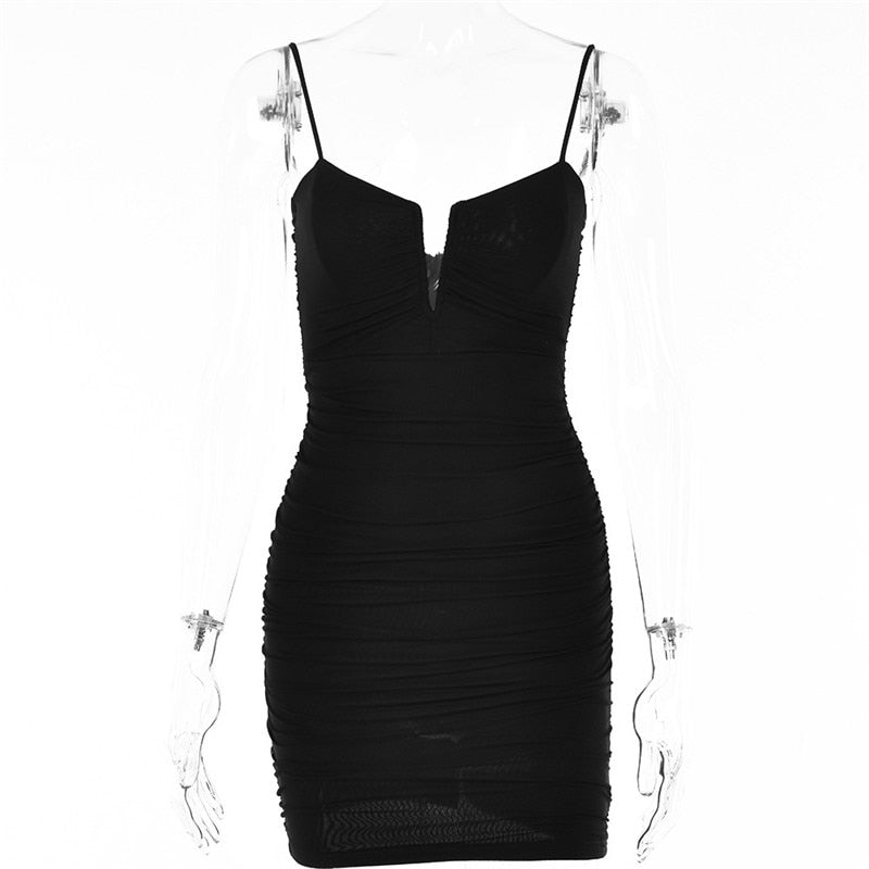 Spaghetti Strap Ruched Spring Slim Elegant Clubwear Solid Sleeveless Backless Sheath Dress The Clothing Company Sydney