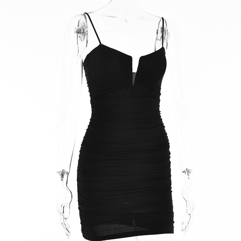 Spaghetti Strap Ruched Spring Slim Elegant Clubwear Solid Sleeveless Backless Sheath Dress The Clothing Company Sydney