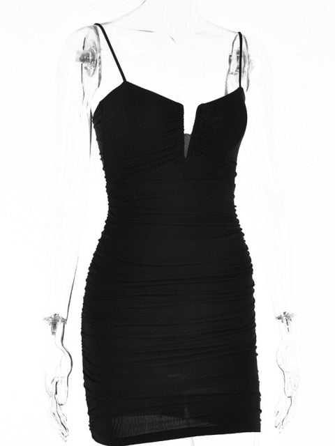 Spaghetti Strap Ruched Spring Slim Elegant Clubwear Solid Sleeveless Backless Sheath Dress The Clothing Company Sydney