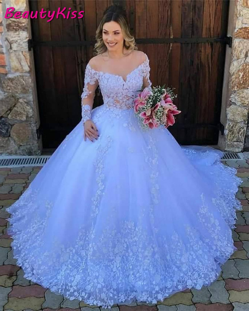 Princess Ball Gown Lace Appliques Long Sleeves Wedding Gowns Plus Size Robe Wedding Dress The Clothing Company Sydney