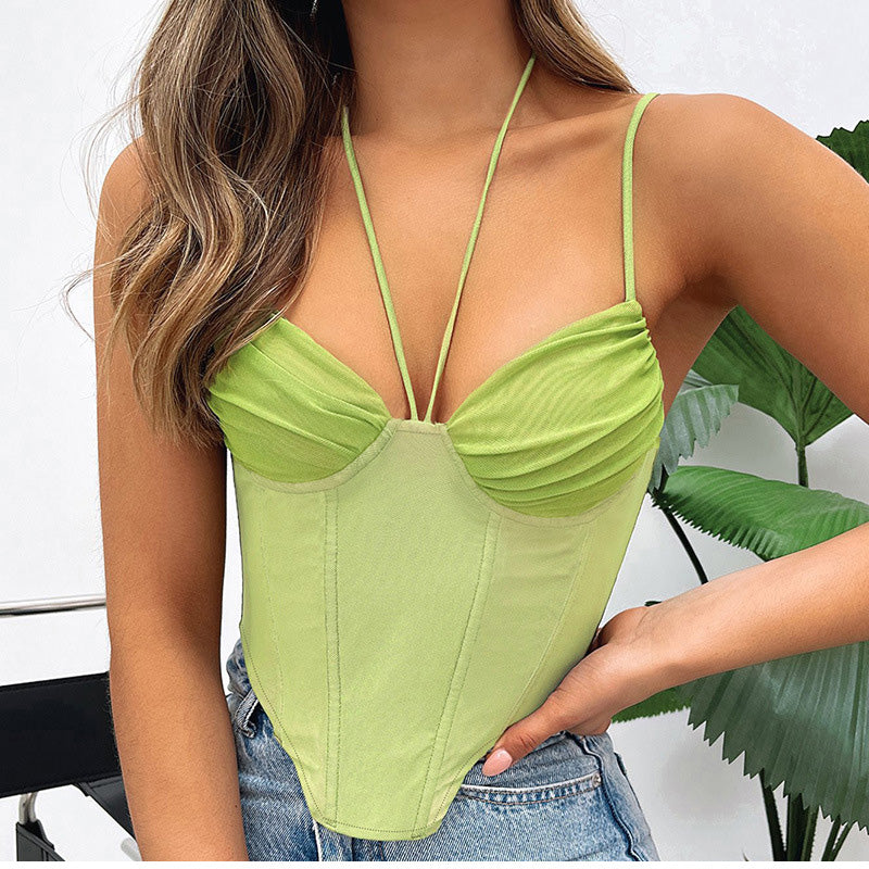 V-Neck Sleeveless Bustier Corset Summer Fashion Backless Halter Cami TY2K Clubwear Green Black Crop Top The Clothing Company Sydney