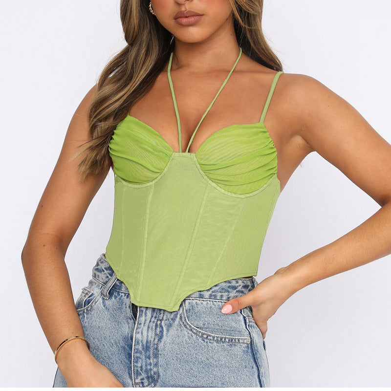 V-Neck Sleeveless Bustier Corset Summer Fashion Backless Halter Cami TY2K Clubwear Green Black Crop Top The Clothing Company Sydney