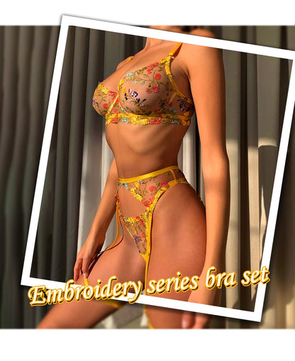 3-Piece  Embroidered Lingerie Garter Mesh Transparent Thong Underwear Set G-String Intimate Set The Clothing Company Sydney