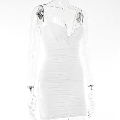 Spaghetti Strap Ruched Spring Slim Elegant Clubwear Solid Sleeveless Backless Sheath Dress The Clothing Company Sydney