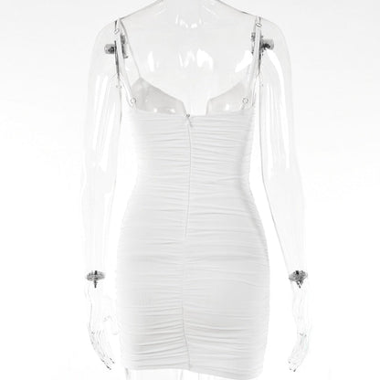 Spaghetti Strap Ruched Spring Slim Elegant Clubwear Solid Sleeveless Backless Sheath Dress The Clothing Company Sydney