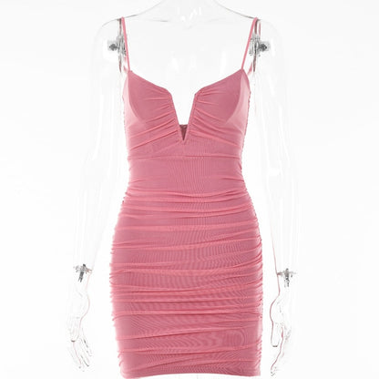 Spaghetti Strap Ruched Spring Slim Elegant Clubwear Solid Sleeveless Backless Sheath Dress The Clothing Company Sydney